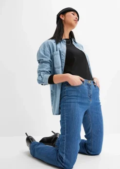 Damen bonprix Jeans|Kurzgrößen|Straight Jeans Mid Waist, Stretch