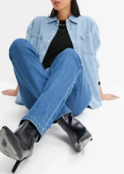Damen bonprix Jeans|Kurzgrößen|Straight Jeans Mid Waist, Stretch