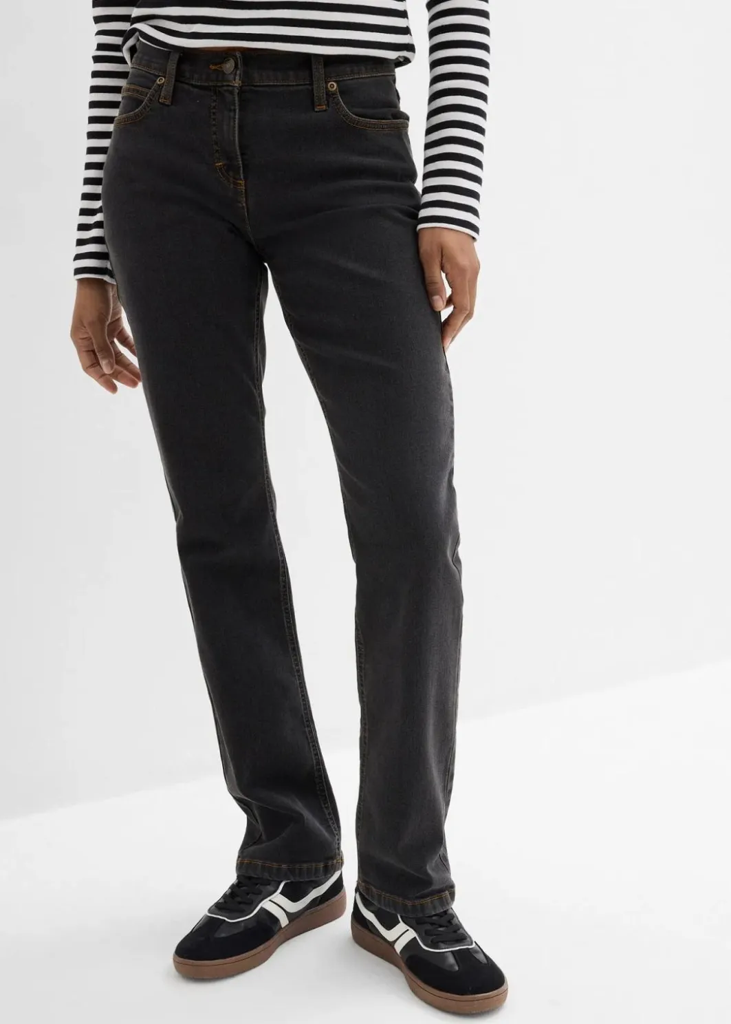Damen bonprix Kurzgrößen|Jeans|Straight Jeans Mid Waist, Stretch