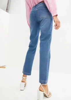 Damen bonprix Jeans|Kurzgrößen|Straight Jeans Mid Waist, Stretch