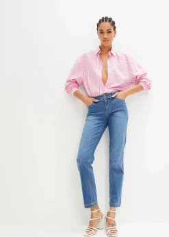 Damen bonprix Jeans|Kurzgrößen|Straight Jeans Mid Waist, Stretch