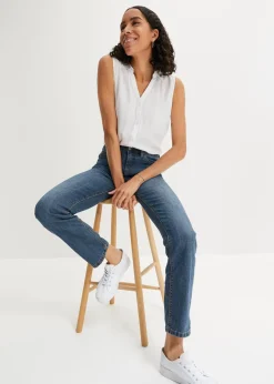 Damen bonprix Jeans|Kurzgrößen|Straight Jeans Mid Waist, Stretch