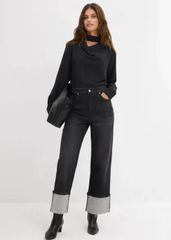 Damen bonprix Bekleidung·Shirts & Tops|Jeans|Straight-Jeans High Waist mit Turn Up