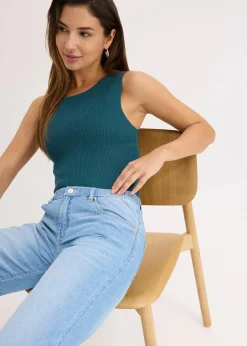Damen bonprix Bekleidung·Shirts & Tops|Jeans|Straight-Jeans Mid Waist, Bequembund Low Stretch cropped