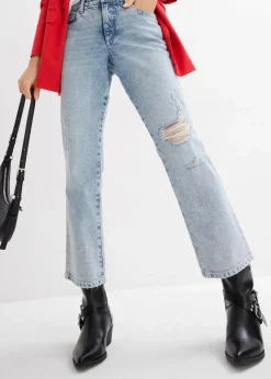 Clearance Straight-Jeans Mid Waist Bequembund Low Stretch, cropped Damen Bekleidung·Shirts & Tops|Jeans