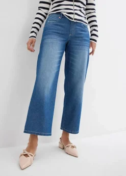 New Straight-Jeans Mid Waist, Bequembund Low Stretch cropped Damen Jeans|Bekleidung·Shirts & Tops