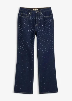 Damen bonprix Kurzgrößen|Bekleidung·Shirts & Tops|Straight-Jeans Mid Waist mit Strass