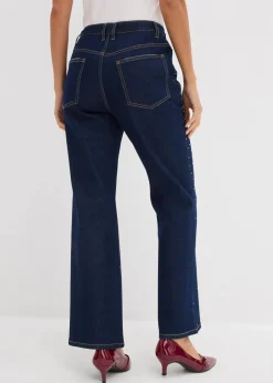 Damen bonprix Kurzgrößen|Bekleidung·Shirts & Tops|Straight-Jeans Mid Waist mit Strass