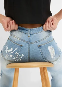 Damen bonprix Bekleidung·Shirts & Tops|Jeans|Straight-Jeans Mid Waist, Print