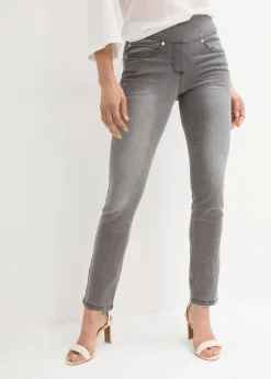 Damen bonprix Kurzgrößen|Bekleidung·Shirts & Tops|Straight-Jeans Mid Waist, Super Stretch mit Bequembund