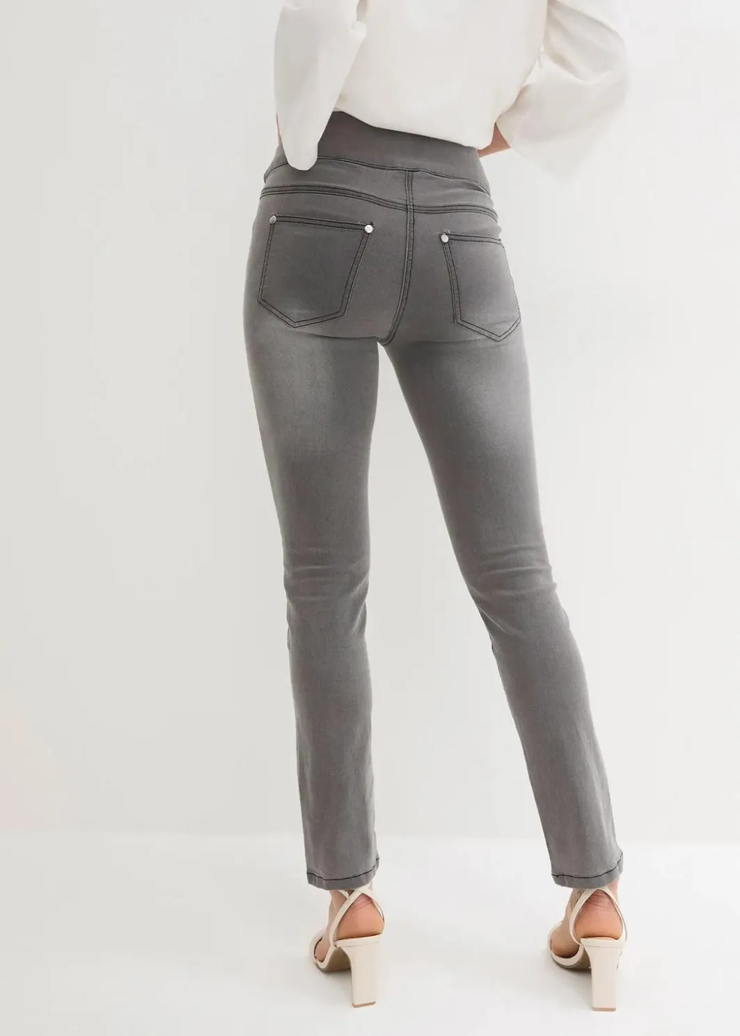 Damen bonprix Kurzgrößen|Bekleidung·Shirts & Tops|Straight-Jeans Mid Waist, Super Stretch mit Bequembund