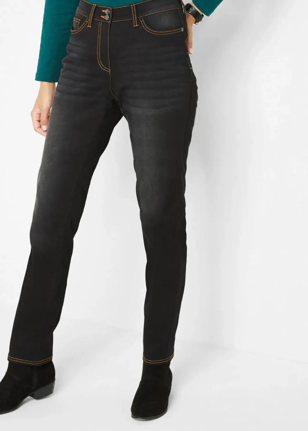 Damen bonprix Bekleidung·Shirts & Tops|Thermobekleidung|Straight-Jeans Mid Waist, Thermo mit Bequembund