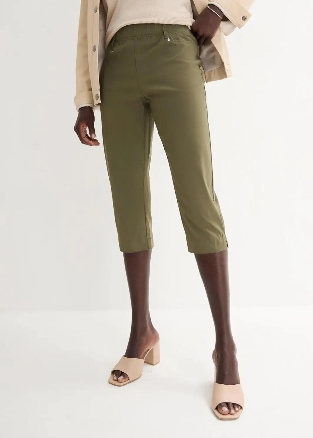 Damen bonprix Hosen|Stretchcapri mit Schlupfbund