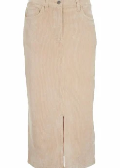 Damen bonprix Röcke|Bekleidung·Sportbekleidung|Stretch-Cord-Rock in Midilänge