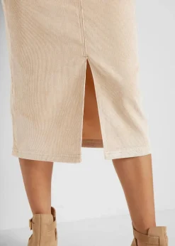 Damen bonprix Röcke|Bekleidung·Sportbekleidung|Stretch-Cord-Rock in Midilänge