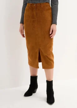 Damen bonprix Bekleidung·Sportbekleidung|Röcke|Stretch-Cord-Rock in Midilänge