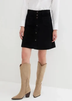 Damen bonprix Bekleidung·Sportbekleidung|Röcke|Stretch-Cordrock mit Knopfleiste