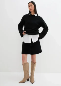 Damen bonprix Bekleidung·Sportbekleidung|Röcke|Stretch-Cordrock mit Knopfleiste