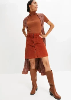 Damen bonprix Röcke|Bekleidung·Sportbekleidung|Stretch-Cordrock mit Knopfleiste