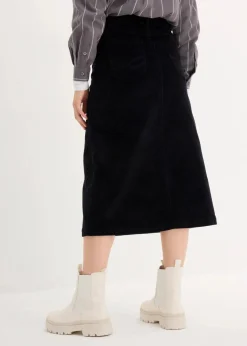 Online Stretch-Cordrock mit Knopfleiste, Midi-Länge Damen Bekleidung·Sportbekleidung|Röcke