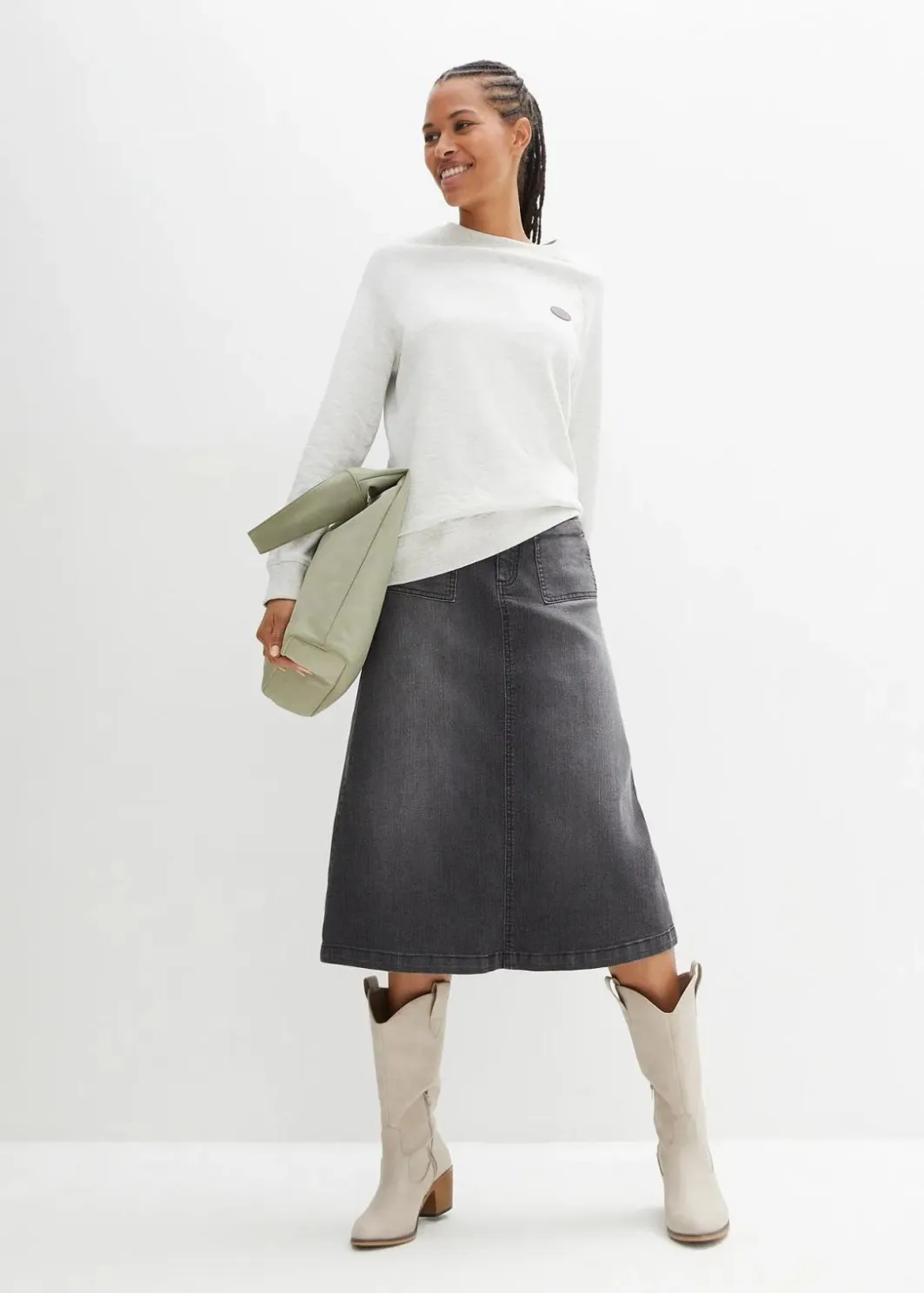 Hot Stretch-Jeansrock, Midi-Länge Damen Bekleidung·Sportbekleidung|Röcke