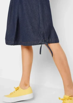 Damen bonprix Bekleidung·Sportbekleidung|Röcke|Stretch-Jeansrock mit Biesen, Bindeband und Bequembund