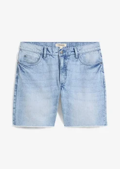 Outlet Stretch-Jeans-Shorts mit offenen Saumkanten, Relaxed Fit Herren Jeans|Shorts