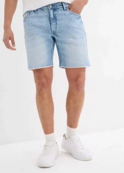 Outlet Stretch-Jeans-Shorts mit offenen Saumkanten, Relaxed Fit Herren Jeans|Shorts