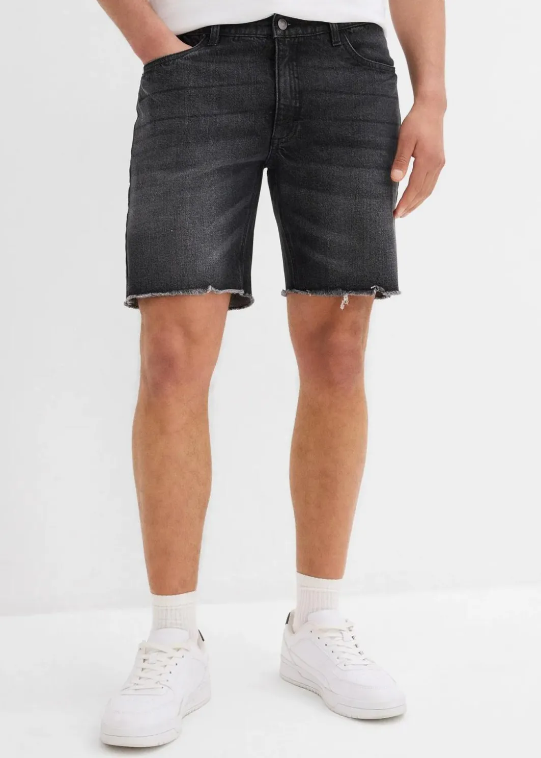 Clearance Stretch-Jeans-Shorts mit offenen Saumkanten, Relaxed Fit Herren Große Größen|Shorts