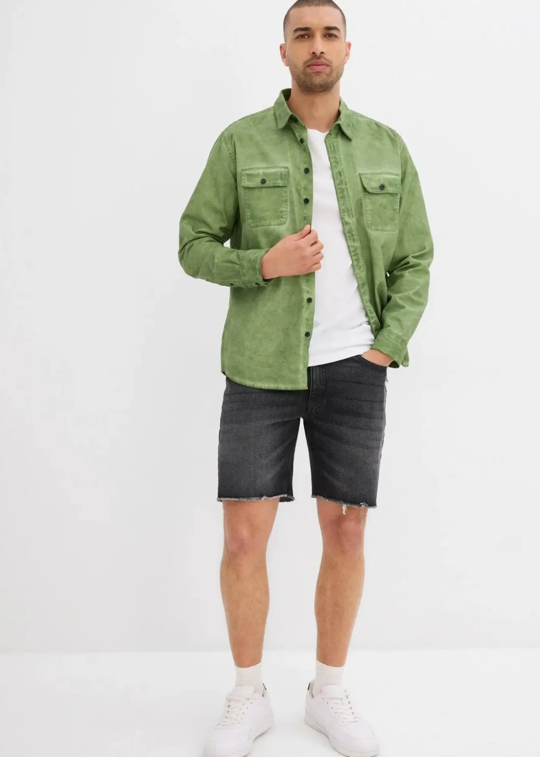 Clearance Stretch-Jeans-Shorts mit offenen Saumkanten, Relaxed Fit Herren Große Größen|Shorts