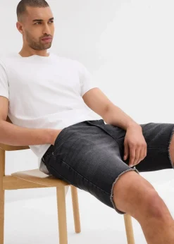 Clearance Stretch-Jeans-Shorts mit offenen Saumkanten, Relaxed Fit Herren Große Größen|Shorts