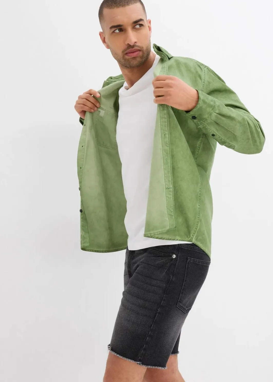 Clearance Stretch-Jeans-Shorts mit offenen Saumkanten, Relaxed Fit Herren Große Größen|Shorts