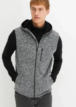 Sale Strickfleece-Weste mit Kapuze Herren Große Größen|Outdoorbekleidung