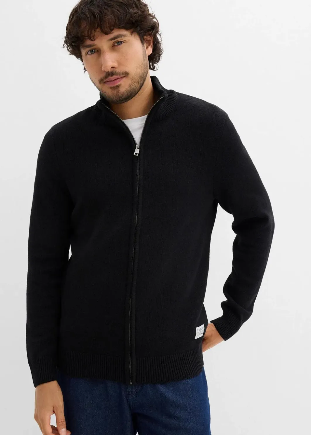 Herren bonprix Pullover & Strickjacken|Basics|Strickjacke mit Stehkragen und recycelter Baumwolle