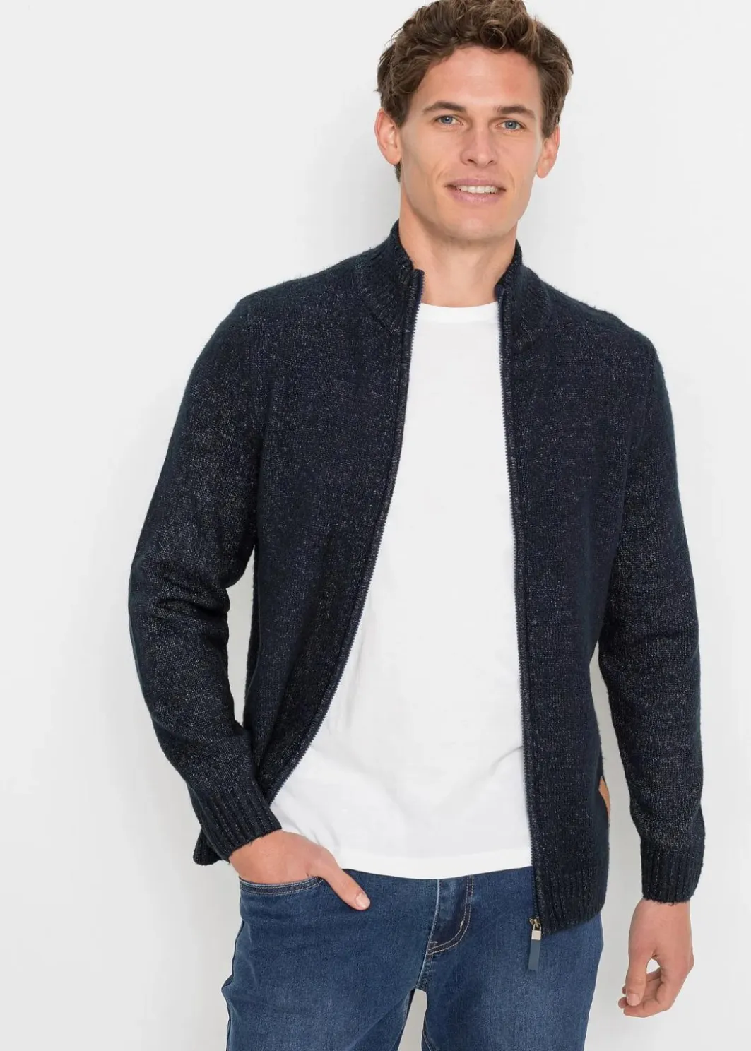Herren bonprix Große Größen|Pullover & Strickjacken|Strickjacke mit Stehkragen