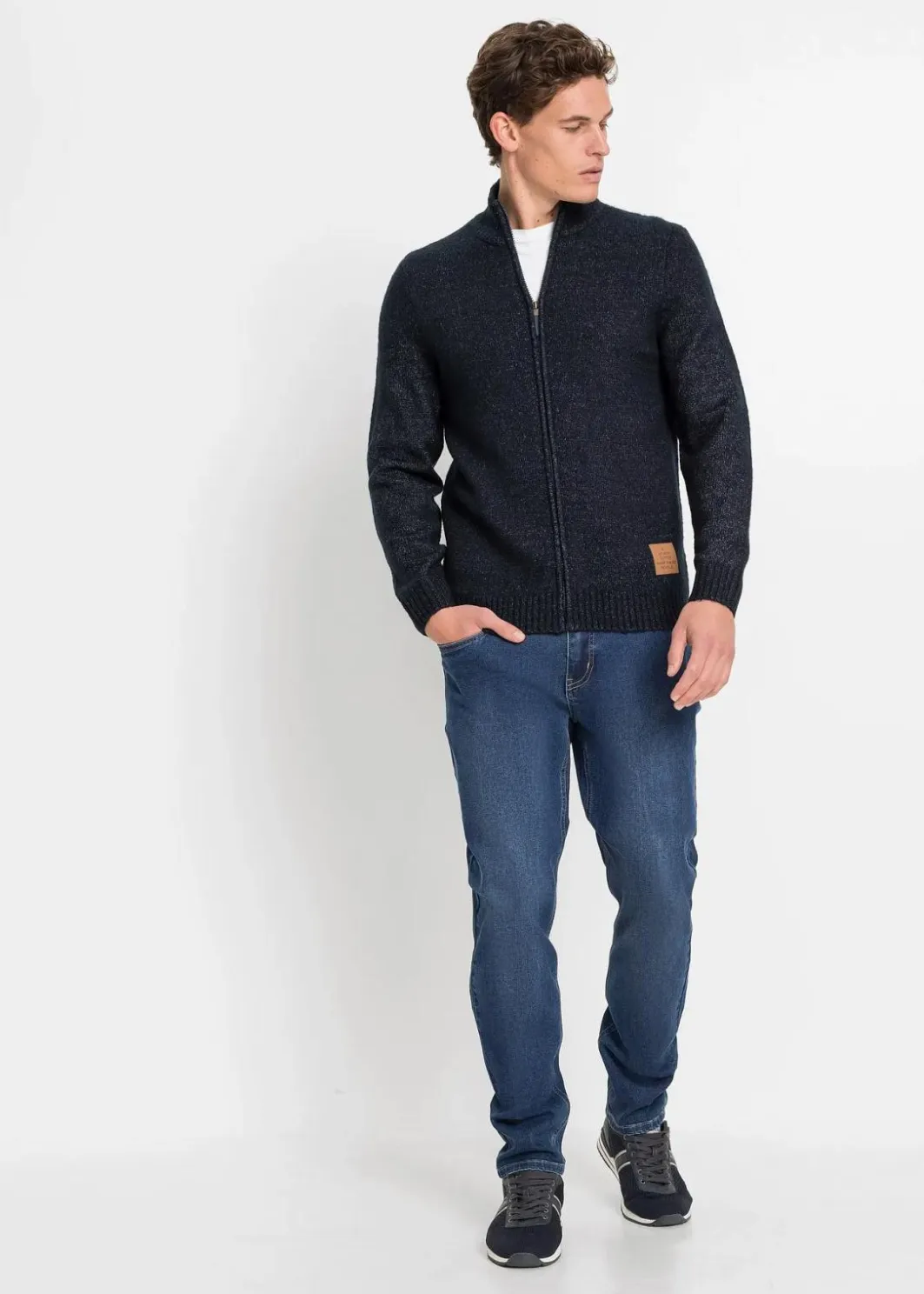Herren bonprix Große Größen|Pullover & Strickjacken|Strickjacke mit Stehkragen