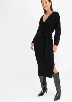 Damen bonprix Kleider|Strickmode|Strickkleid aus fließendem Viskose-Mix