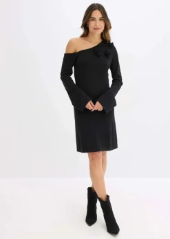 Damen bonprix Strickmode|Kleider|Strickkleid mit Blumen-Applikation