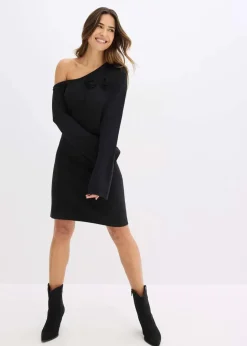 Damen bonprix Strickmode|Kleider|Strickkleid mit Blumen-Applikation