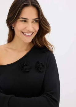 Damen bonprix Strickmode|Kleider|Strickkleid mit Blumen-Applikation