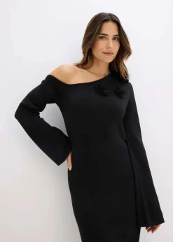Damen bonprix Strickmode|Kleider|Strickkleid mit Blumen-Applikation