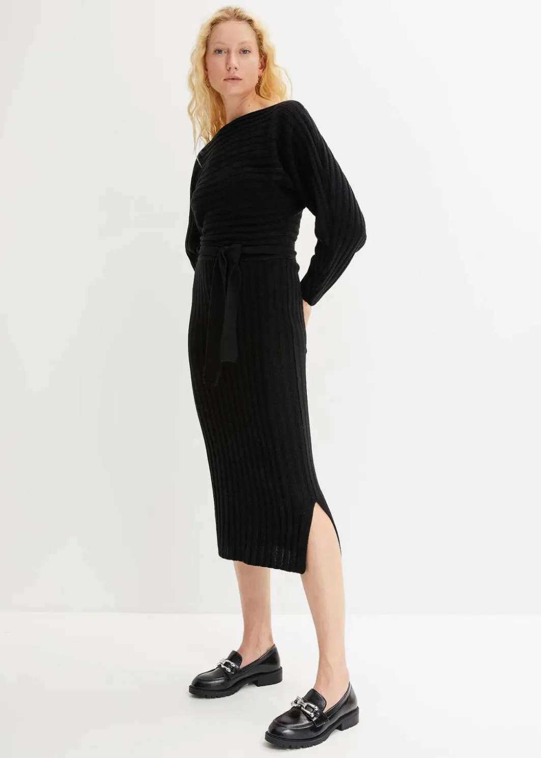Damen bonprix Kleider|Strickkleid mit Gürtel (2-tlg.Set)