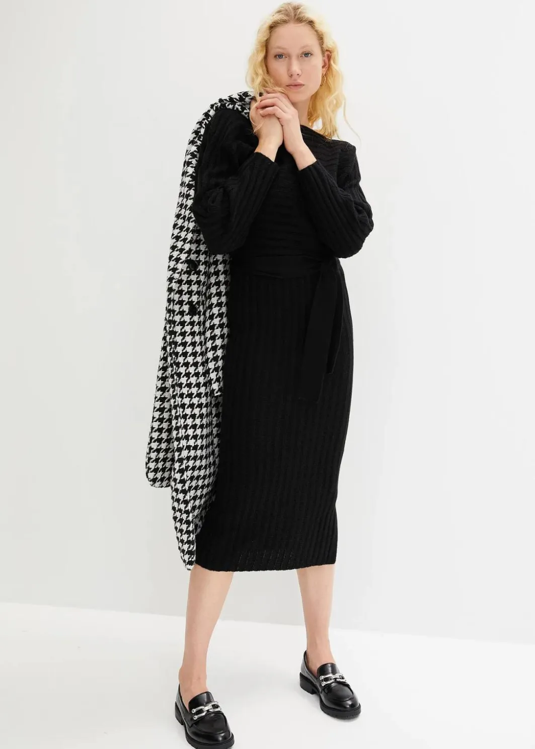 Damen bonprix Kleider|Strickkleid mit Gürtel (2-tlg.Set)
