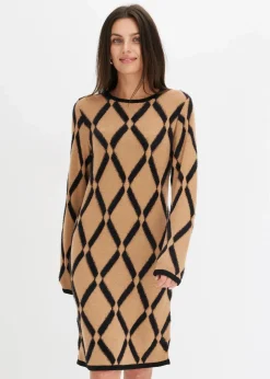 New Strickkleid mit Rautenmuster aus Federgarn Damen Bekleidung·Umstandsmode|Strickmode