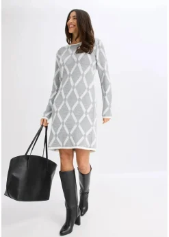 Best Strickkleid mit Rautenmuster aus Federgarn Damen Bekleidung·Umstandsmode|Strickmode