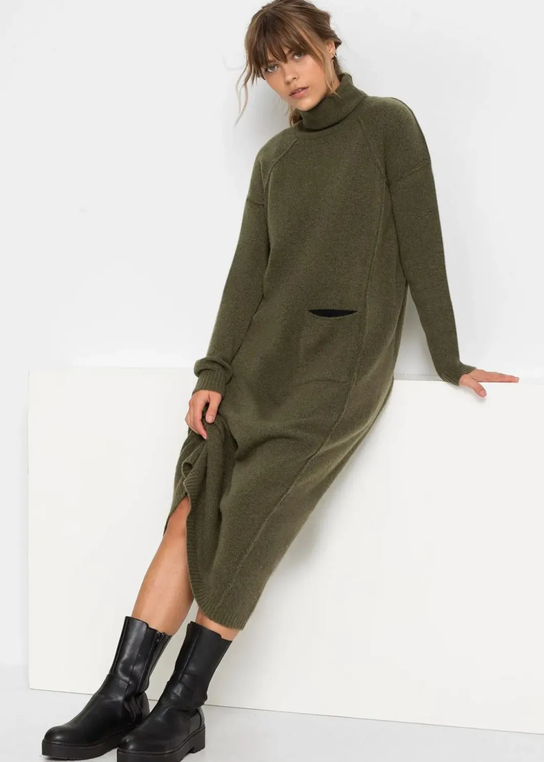 Damen bonprix Bekleidung·Umstandsmode|Bekleidung·Pullover & Strickjacken|Strickkleid mit Rollkragen