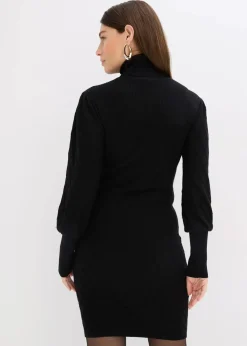 Damen bonprix Kleider|Strickmode|Strickkleid mit Rollkragen
