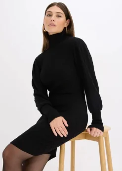 Damen bonprix Kleider|Strickmode|Strickkleid mit Rollkragen