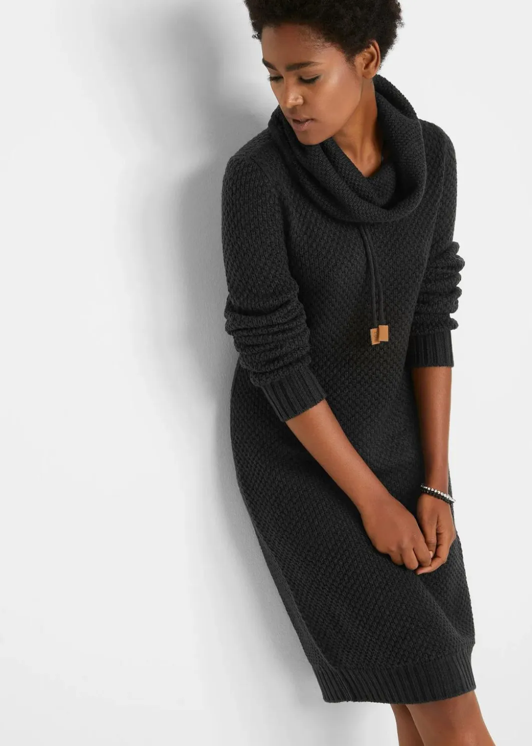 Damen bonprix Kleider|Strickmode|Strickkleid mit Schalkragen