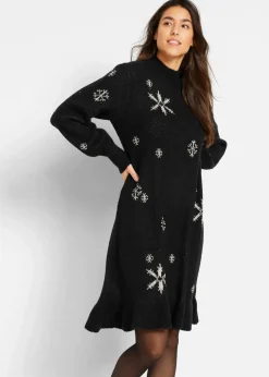Damen bonprix Bekleidung·Umstandsmode|Strickmode|Strickkleid mit Schneeflocken-Print